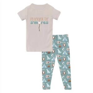 NEW KICKEE girl's graphic tee pajama set in jade campfire